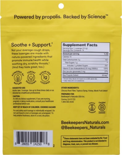 Beekeeper's Naturals Soothing Honey Lozenges Perspective: back