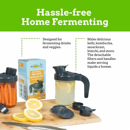 Nourished Essentials 2 Lids, 2 Handles, 2 Pour Caps, 2 Filters Mason Jar Set Perspective: back