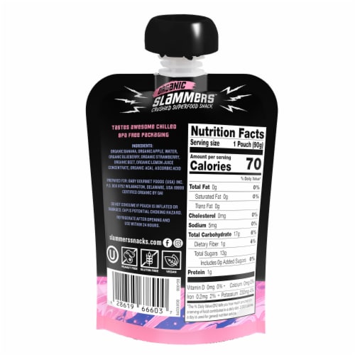 Organic Slammers Awesome Acai Strawberry Apple Superfood Snack Pouch Perspective: back