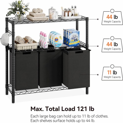 Black Metal Laundry Basket Racks with 3 Removable Laundry Baskets, 42.5