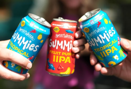 SweetWater® Brewing Company Gummies Tropical IPA Beer Single Can Perspective: back