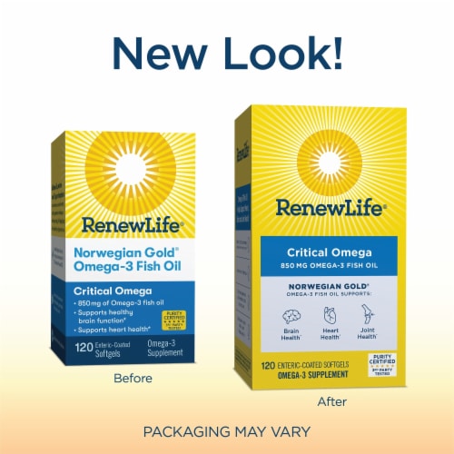 Renew Life Norwegian Gold Critical Omega 850 Mg Softgels Omega-3 Fish Oil Supplement Perspective: back