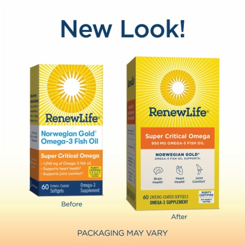 Renew Life Norwegian Gold Super Critical Omega Omega-Fish Oil Burp-Free Softgels Perspective: back