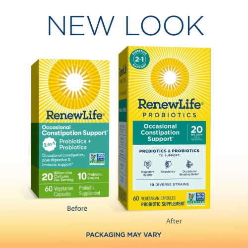 Renew Life Occasional Constipation Support* Prebiotics & Probiotics Probiotic Supplement Perspective: back
