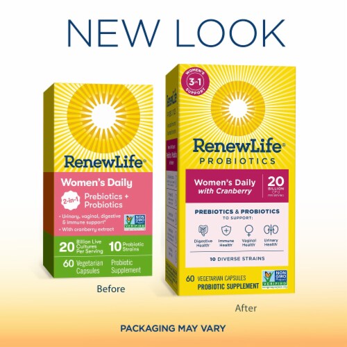 Renew Life Womens Daily with Cranberry Prebiotics & Probiotics Vegetarian Capsules Perspective: back