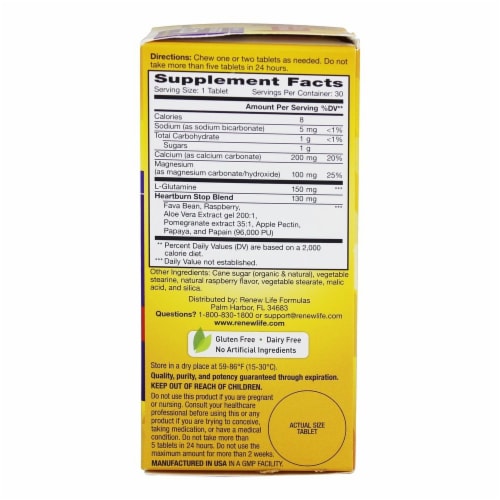 Renew Life Heartburn Stop, 30 Chewable Tablets Perspective: back