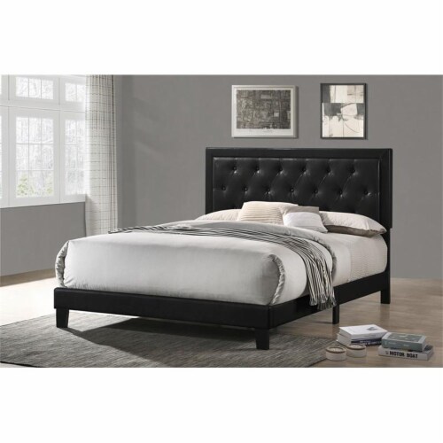 Black Faux Leather Panel Bed with Tufted Headboard in Full, 1 Ralphs