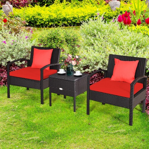 Slickblue 3-Piece Rattan Wicker Sofa Set for Patio with Removable Cushions Perspective: back