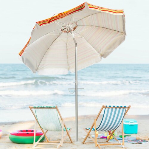 Slickblue 6.5 Feet Beach Umbrella with Sun Shade and Carry Bag without Weight Base Perspective: back