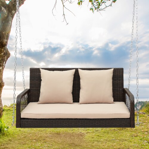 Slickblue 2 Person Outdoor Wicker Porch Swing with Seat and Back Cushions 1 Unit Harris Teeter