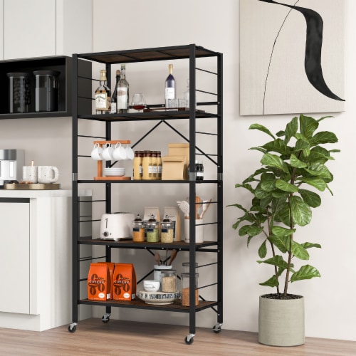 Slickblue 5-Tier Foldable Shelving Unit with Detachable Wheels and Anti-Toppling System Perspective: back