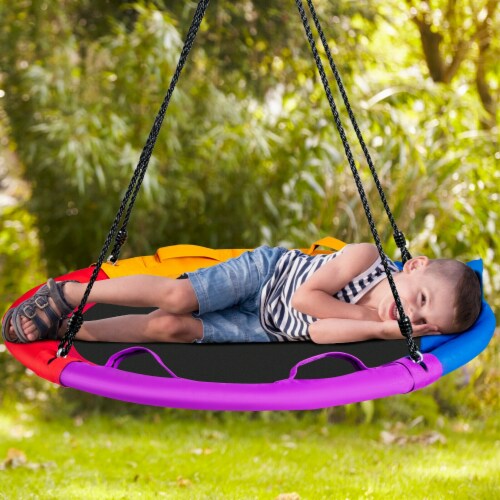Slickblue 40 inch Saucer Tree Outdoor Round Platform Swing with Pillow and Handle-Multicolor Perspective: back