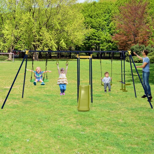 Slickblue 7-in-1 Stable A-shaped Outdoor Swing Set for Backyard Perspective: back