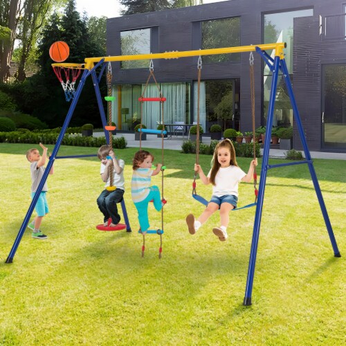 Slickblue Yellow 4-in-1 Kids Heavy Duty Multifunctional Swing Set for Indoor and Outdoor Use Perspective: back