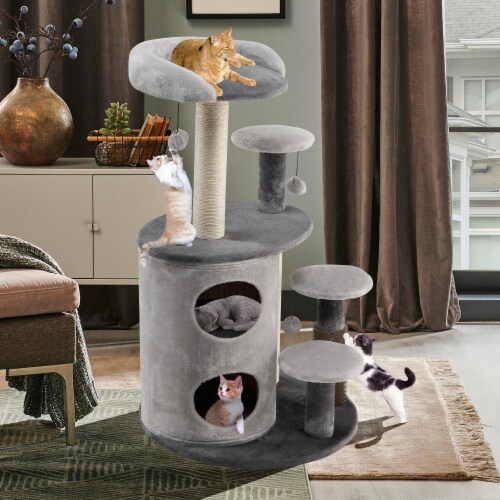 Slickblue 40 Inch Cat Tree Tower Multi-Level Activity Tree with 2-Tier Cat-Hole Condo Perspective: back