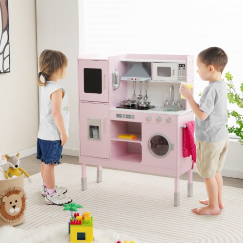 Slickblue Pretend Play Kitchen for Kids with 16 Pieces Accessories Perspective: back