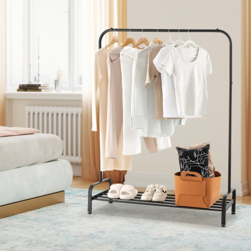 Slickblue Heavy Duty Clothes Stand Rack with Top Rod and Lower Storage Shelf Perspective: back