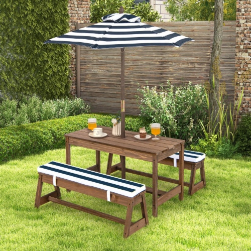 Slickblue Kids Picnic Table and Bench Set with Cushions and Height Adjustable Umbrella Perspective: back
