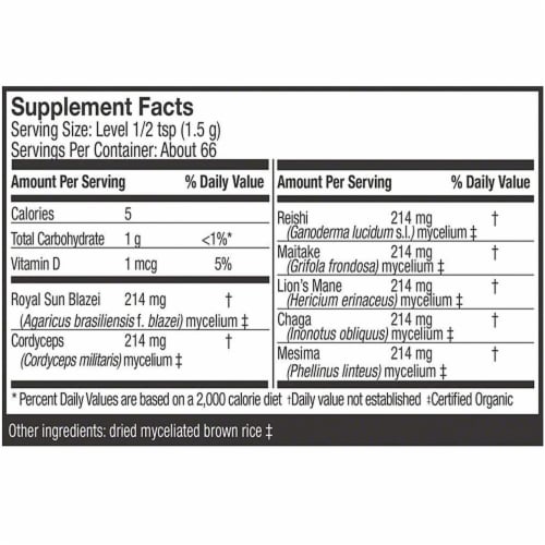 Host Defense® Stamets 7® Organic Mushroom Powder Immune Support Perspective: back