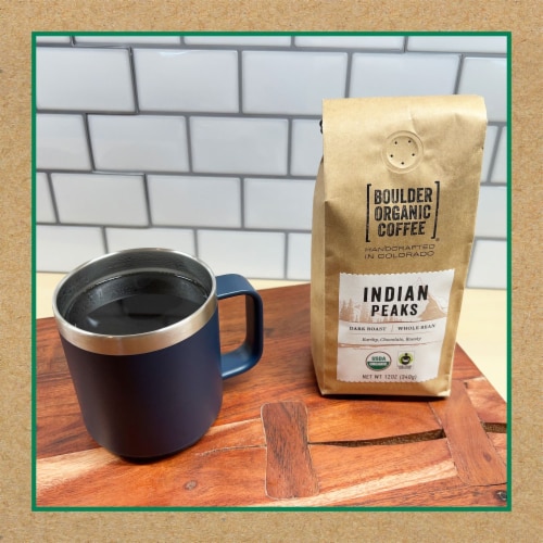 Boulder Organic Coffee® Fair Trade Indian Peaks Blend Dark Roast Ground Coffee Perspective: back