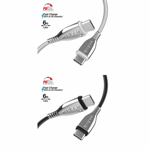 Naztech 15501 6 Ft. Titanium USB-C to USB-C Braided Cable - Black Perspective: back