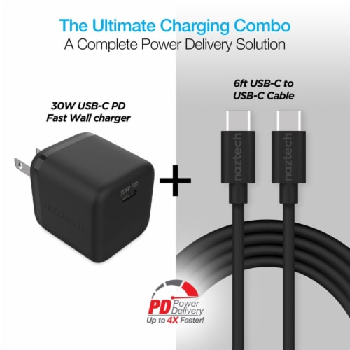 Naztech 15543 6ft Black 30W PD Wall Charger And USB-C Perspective: back