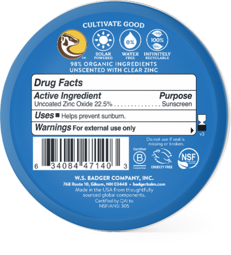 Badger® Clear Zinc Sport Mineral Sunscreen SPF 40 Perspective: back