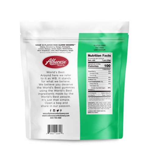 Albanese® Sour 12 Flavor Mini Gummi Worms™ Candy Perspective: back