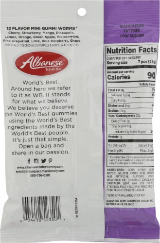 Albanese® 12 Flavor Mini Gummi Worms Perspective: back
