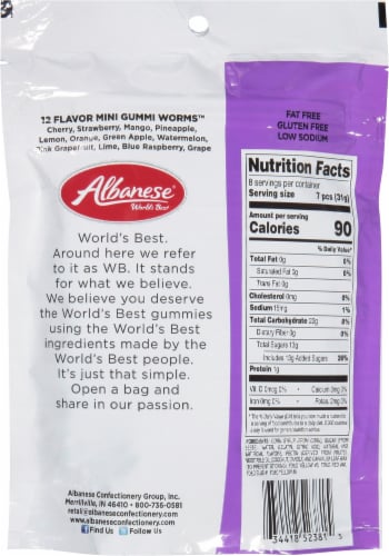 Albanese® Holiday 12 Flavor Mini Gummi Worms Perspective: back