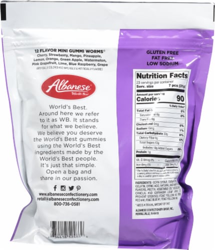 Albanese® 12 Flavor Gummi Worms Share Size Bag Perspective: back