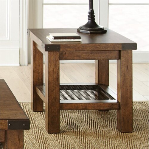 Steve Silver Hailee Square Brown Wood End Table in Distressed Oak, 1