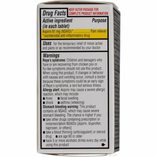 Quality Choice Low Dose Aspirin Enteric Coated Tablets, 81 mg, 120 Ct Perspective: back