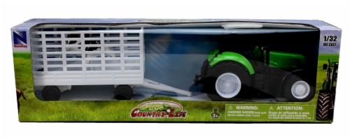 NewRay Toys Green Farm Tractor with Attachable Cattle Trailer Perspective: back