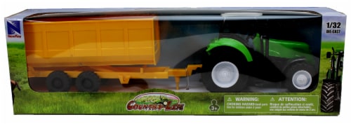 NewRay Toys Green Farm Tractor with Attachable Crop Trailer Perspective: back