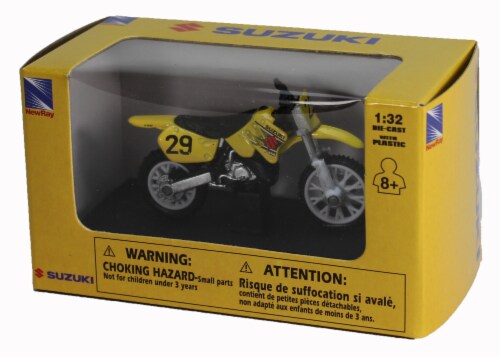 NewRay Toys Die-Cast Yellow Suzuki RM 125 Dirt Bike, 1:32 Scale Perspective: back