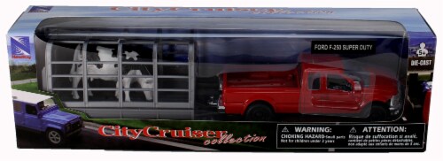 NewRay Toys Red Ford F-250 Super Duty with Attachable Cattle Trailer Perspective: back