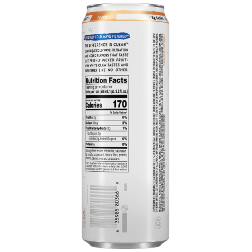 White Claw Peach Hard Seltzer Can Perspective: back