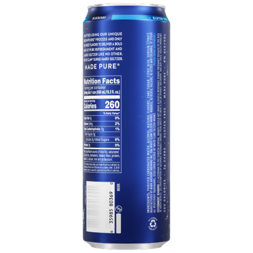 White Claw Surge Blueberry Hard Seltzer Can Perspective: back