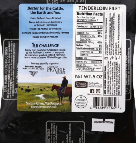 Strauss Farms Grass Fed Beef Tenderloin Steak Perspective: back
