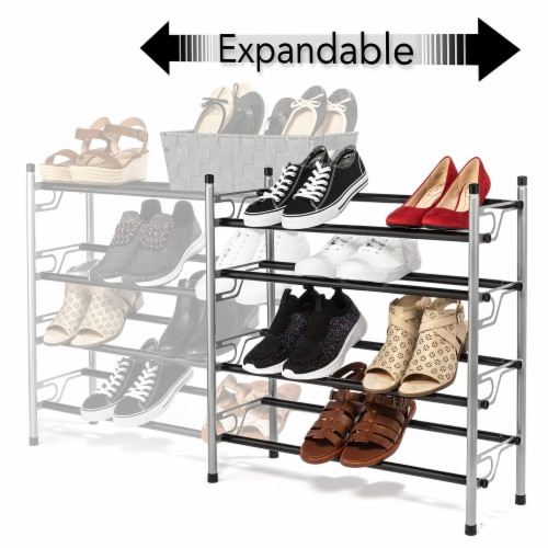 Ustech 3-Tier Slide-N-Adjust Multi-Position Metal Non-Slip Shoe Rack Perspective: back