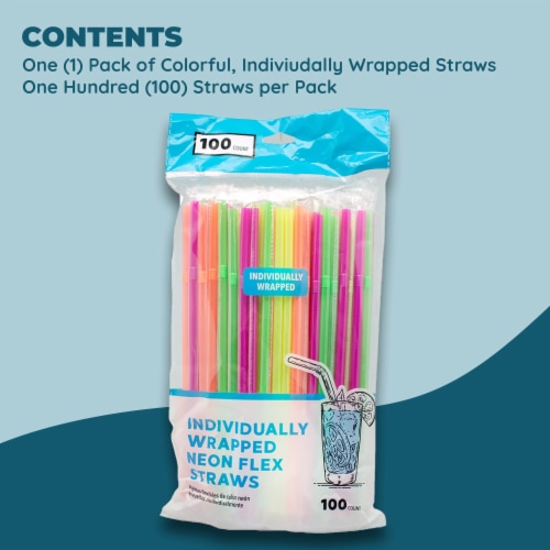 Jacent Individually Wrapped Plastic Neon Flex Drinking Straws: Perspective: back