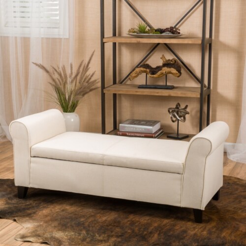 Danbury Beige Fabric Armed Storage Ottoman Bench 1 unit Jay C