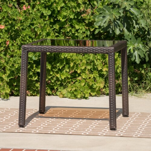 San Tropez Outdoor Wicker Dining Table with Tempered Glass Top, 1 unit