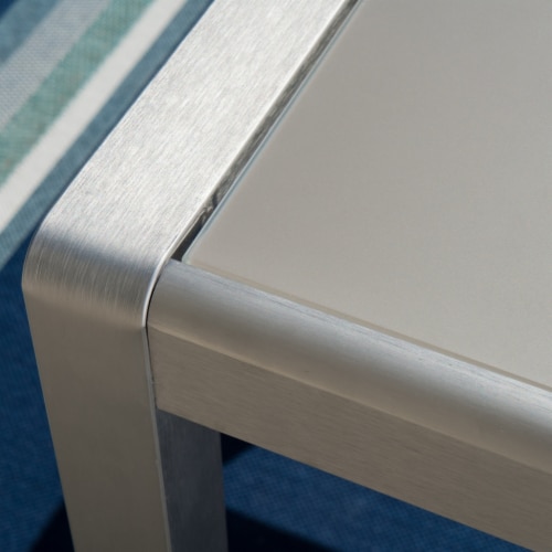 Coral Coral Outdoor Aluminum Dining Table with Tempered Glass Table Top Perspective: back