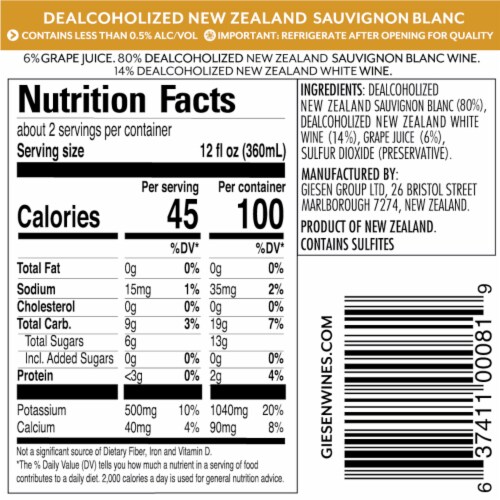 Giesen 0% Sauvignon Blanc Non-Alcoholic Low Calorie New Zealand White Wine Perspective: back