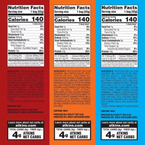 Atkins Keto Friendly Protein Chips Snack, Variety Pack (12 Count) Perspective: back
