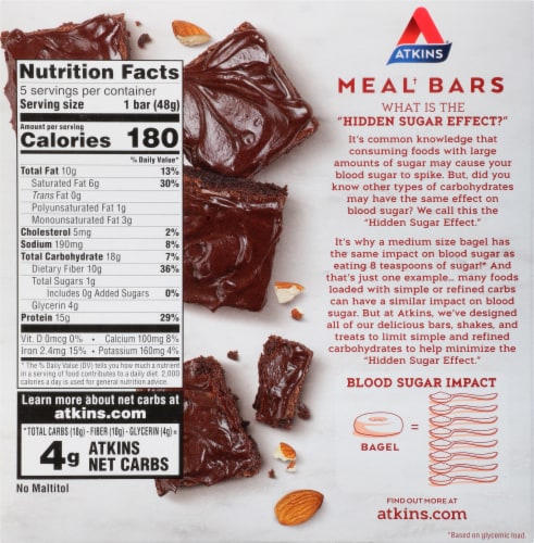 Atkins Double Fudge Brownie Keto Meal Bars Perspective: back