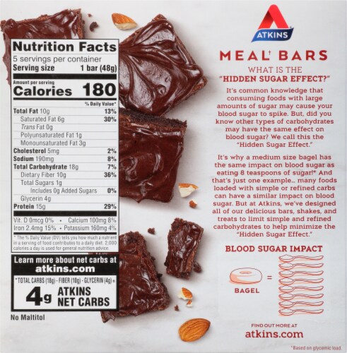 Atkins Double Fudge Brownie Keto Meal Bars Perspective: back