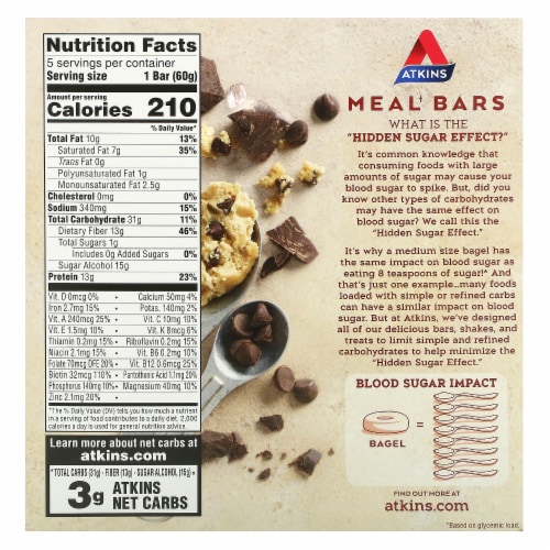 Atkins® Advantage Protein-Rich Chocolate Chip Cookie Dough Meal Bars Perspective: back